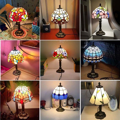 Retro Mediterranean Rural Art Color Glass Light Bedroom Coffee Shop Warm Bedside Resin Tiffany Lamp Led Desk Lamp ► Photo 1/5