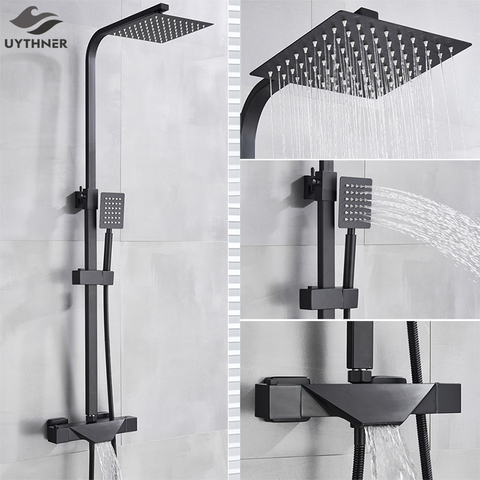 Bathroom Faucet Black Rain Shower Head Thermostatic Bath Faucet Wall Mounted Bathtub Shower Mixer Tap Shower Faucet Shower Set ► Photo 1/6