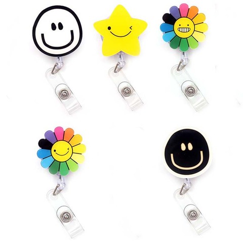 Fashion Smile Face & Flower Acrylic Retractable Badge Reel Nurse Doctor Student Exhibition ID Card Clips Badge Holder Stationery ► Photo 1/5