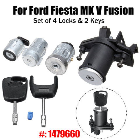 Set of 4 Lock Door Ignition Barrel with 2 Keys 1479660 For Ford Fiesta MK V Fusion ► Photo 1/6