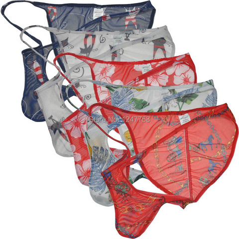 Men Sheer Underwear Transparent Underwear Men's Briefs Colorful Printed Birefs Low Waist Brazilian bikinis ► Photo 1/6