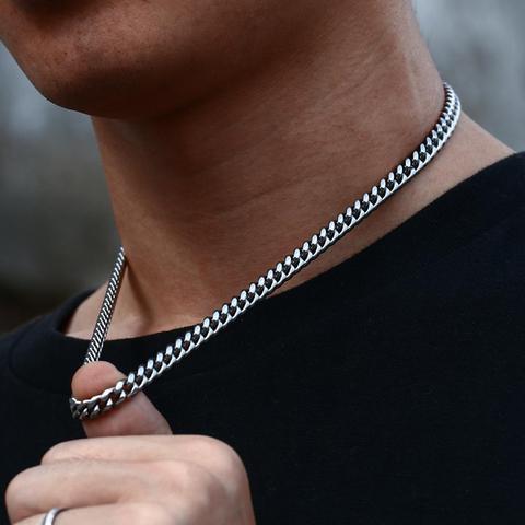 3mm 6mm Wide Stainless Steel Chain Cuban Link Chains Chokers Necklace For Mens Jewelry Silver Plated Solid Metal Fashion Jewelry ► Photo 1/6