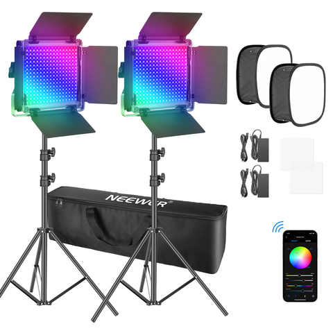 Neewer 2 Packs 660 RGB Led Light with APP Control, Photography Video Lighting Kit with Stands, Softbox, Dimmable 660 SMD LEDs ► Photo 1/6