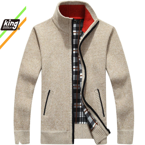 Winter Thick Men's Knitted Sweater Coat Off White Long Sleeve Cardigan Fleece Full Zip Male Causal Plus Size Clothing for Autumn ► Photo 1/6