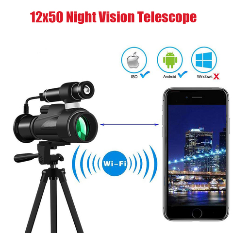 WiFi Monocular 12x50 High Power Prism Monocular Infrared Night Vision Monocular with Wireless WiFi Connect to Smartphone APP ► Photo 1/6