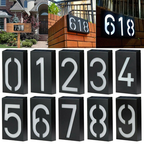 New Solar LED Lamp House Address Number Sign Waterproof IP55 Door Address Digits Plate Plaque Mailbox Solar Wall Lamp 17.8x9.8cm ► Photo 1/6