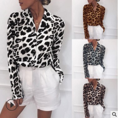 Chiffon Blouse Long Sleeve Sexy Leopard Print Blouse Turn Down Collar Lady Office Shirt Tunic Casual Loose Tops Plus Size ► Photo 1/6