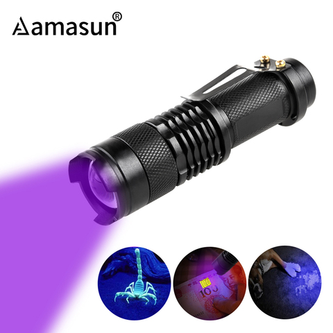 LED 365nm 395nm UV Flashlight Ultraviolet Torch Zoomable Focus Mini UV Black Light Pet Urine Stains Detector Scorpion Hunting ► Photo 1/6