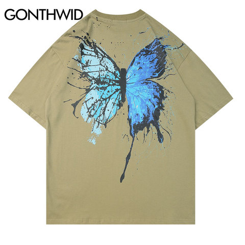GONTHWID Graffiti Ink Butterfly Print Streetwear Tshirts Hip Hop Fashion Casual Short Sleeve Tees Shirts Men 2022 Summer Tops ► Photo 1/6