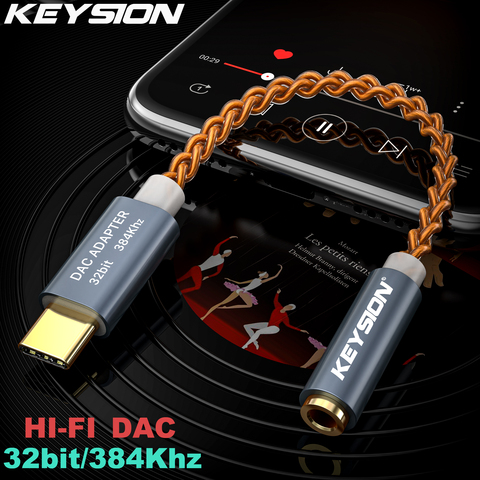 KEYSION HIFI DAC earphone Amplifier USB Type C to 3.5mm Headphone Jack audio adapter 32bit 384kHz Digital Decoder AUX Converter ► Photo 1/6