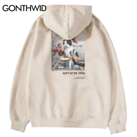 GONTHWID Funny Angels Cat Print Hoodies Sweatshirts Harajuku Hip Hop Casual Pullover Hooded Streetwear 2022 Men Fashion Tops ► Photo 1/6