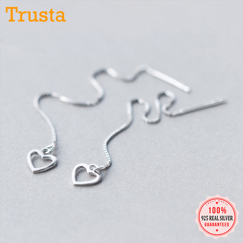 Trustdavis 925 Sterling Silver Fashion Dangle Hollow Out Heart Tassel Chain Drop Earrings For Women Wedding Fine Jewelry DS70 ► Photo 1/5