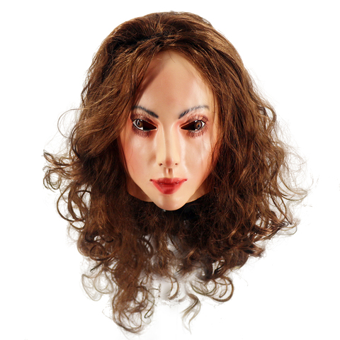 Realistic Female Latex Mask Woman Face Halloween Latex Mask with Wig Lady Crossdressing Sissy Transgender Costume ► Photo 1/5