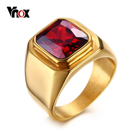Vnox Casual Men Ring Red CZ Stone Square Top Stainless Steel Gold Color Daily Male Alliance Jewelry Size ► Photo 1/6