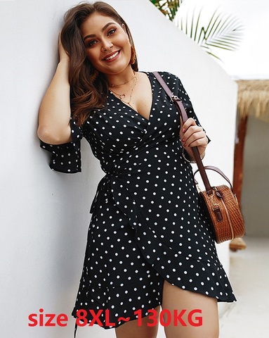 Women Sexy Dressess Plus Size 6XL 7XL 8XL V Neck Short Sleeve Dot Print Loose Chiffon Dresses Ladies Casual Large Dress ► Photo 1/6