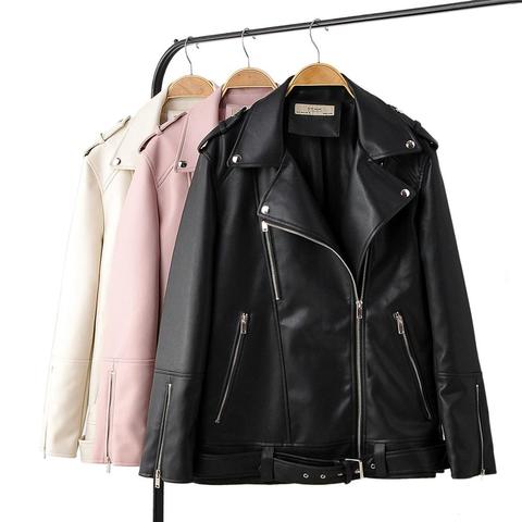 2022 Brand New Autumn Women Faux Leather Jacket Casual Loose Soft Pu Motorcycle Punk Leather Coat Female Zipper Rivet Outerwear ► Photo 1/6