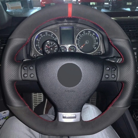 Car Steering Wheel Cover Black Suede DIY Hand-stitched For Volkswagen Golf 5 Mk5 GTI VW Golf 5 R32 Passat R GT 2005 ► Photo 1/6