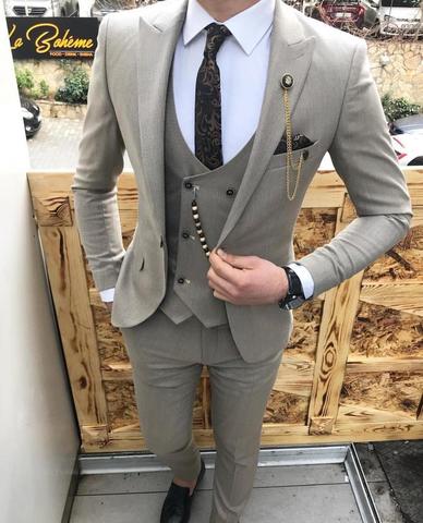 Men Suit Slim Fit 3 Piece Grey Casual Prom Tuxedos Groom Peaked Lapel Business for Wedding Suits Men 2022 (Blazer+Vest+Pant) ► Photo 1/6