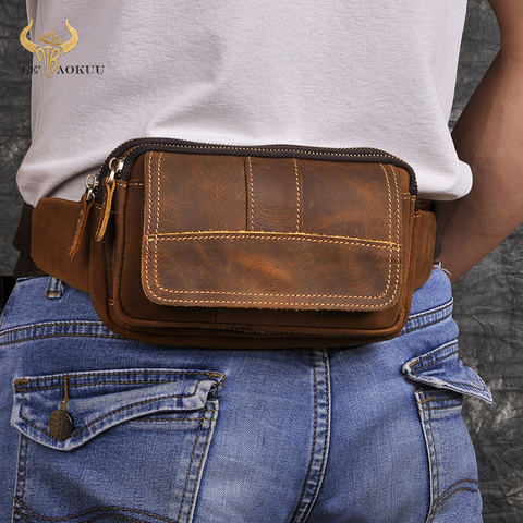 Fashion Quality Leather Male Crossbody Sling Bag Design Casual Travel Cigarette Case Pouch Travel Fanny Waist Belt Bag Men 341 ► Photo 1/6