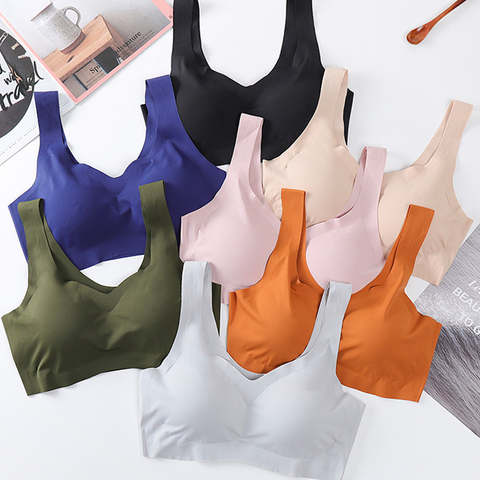 Ice Silk Bra Seamless Vest Bras Women Soft Thin Push Up Underwear Comfortable Sleep Top With Chest Padded топ женский Bralette ► Photo 1/6