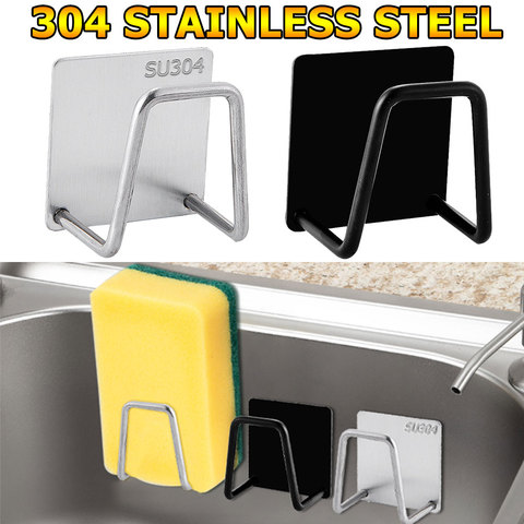 Kitchen Stainless Steel Sponges Holder Sink Accessories Self Adhesive Sink Sponges Drain Drying Rack Kitchen Storage Organizer ► Photo 1/6