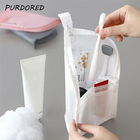 PURDORED 1 Pc Folding Zipper Travel Makeup Brush Bag Portable Mesh Cosmetic Bag Travel Makeup Bag Toothbrush Washing Organizer ► Photo 1/6