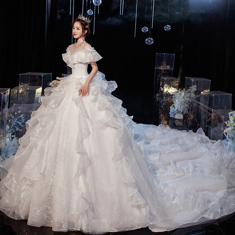 Wedding Dress 2022 Gryffon Luxury Lace Wedding Gown With Train Ball Gown Classic Cap Sleeve Princess Dresses Plus Customize ► Photo 1/6