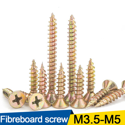 30pcs cross recessed countersunk fibreboard chipboard screws m3.5 m4 m5 yellow zinc coated flat head self tapping wood screw ► Photo 1/5