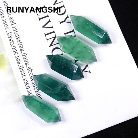 Runyangshi 1pcs 40-50mm Natural green fluorite crystal raw stone grinding double pointed crystal column Crystal craftwork ► Photo 1/6