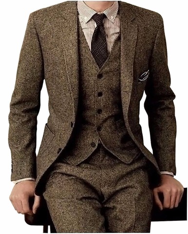 Latest Coat Pant Designs Brown Tweed Suit Men Vintage Winter Formal Wedding Suits For Men Men's Classic Suit 3 Pieces Men Suit ► Photo 1/6