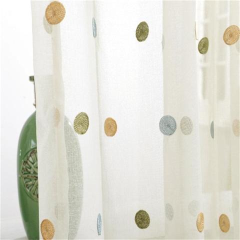 Colorful Circle Embroidery Sheer Curtains For Living Room Drapes White Window Screen Cotton Linen Bedroom Tulle Curtain  ZH035-5 ► Photo 1/6