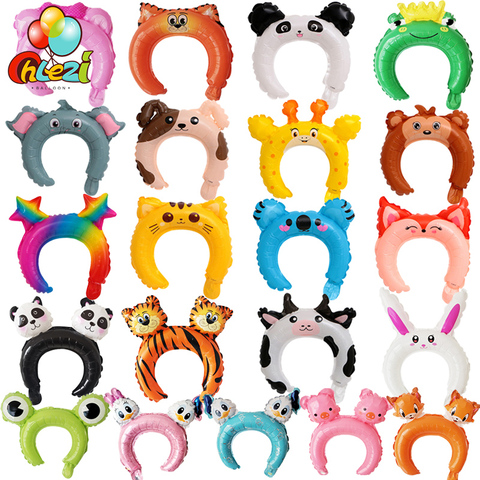 20pcs cute animal tiara headband balloon frog panda fox tiger cat baby shower Kids toy happy Birthday wedding party decoration ► Photo 1/6