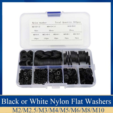 500Pcs M2 M2.5 M3 M4 M5 M6  M8 M10 Black or White Plastic Nylon Washer Flat Spacer Washer Seals Gasket Ring ► Photo 1/6