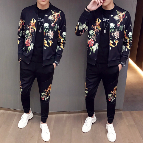 2022 New Jacket + Pants Men Tracksuit Moda Hombre Fashion Printing Men's Set Spring Men's Sports Suit 2 Piece Sets Plus Size 5XL ► Photo 1/5