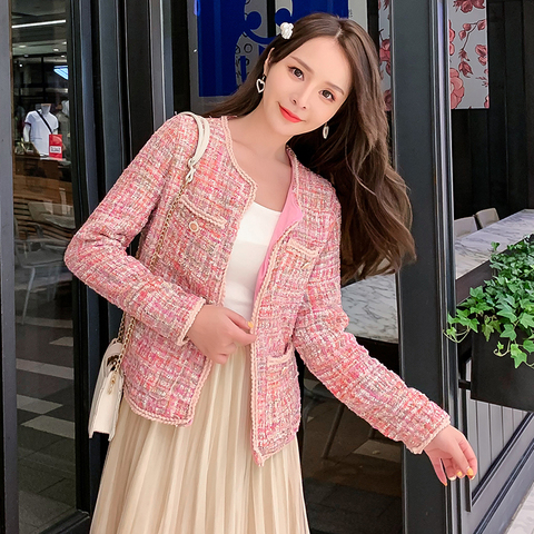 2022 New Women Pink Tweed Jacket Coat Runway Autumn Winter Single Breasted  Weave Female Fashion Vintage Outerwear - Price history & Review, AliExpress Seller - MEST STS Store