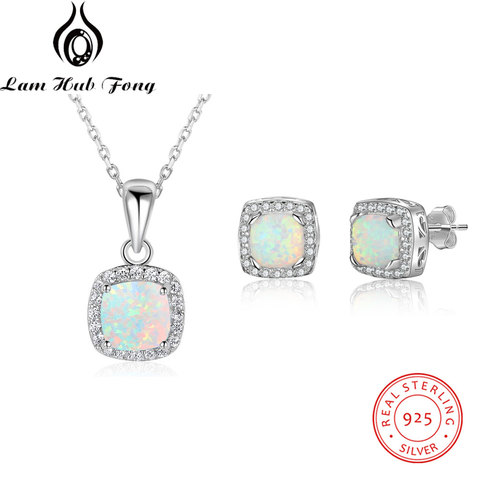 925 Sterling Silver Opal Jewelry Sets for Women Square White Opal Necklace Earrings Wedding Bridal Jewelry Sets (Lam Hub Fong) ► Photo 1/6