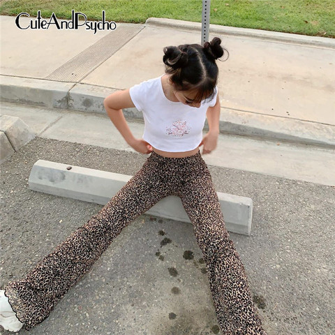 Vintage Leopard Print Flare Pants Chic Women Fashion High Waisted Slim Fit  Trousers Y2K Streetwear Female Harajuku Clothes