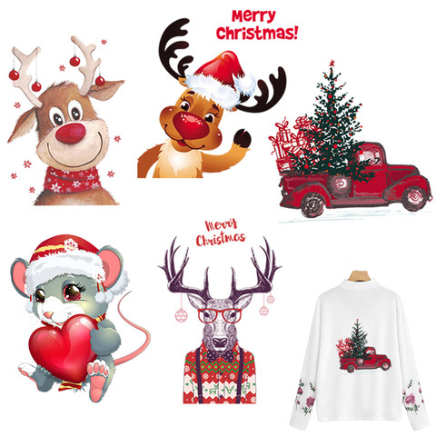 Christmas Patches For Clothing DIY Heat Transfer Stickers Washable Iron-on Patches T-shirt Jeans Stickers Christmas Deer Cars ► Photo 1/6