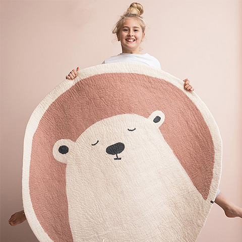 Cartoon Round Carpet Floor Mat Bedroom Polyester Animal Rainbow Soft Rug Anti-Slip Baby Play Mat Nordic Kids Room Decoration ► Photo 1/6