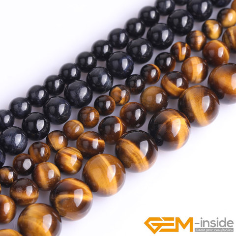 Natural Stone AAA Genuine Tiger Eye Precious Accessorries Round Beads DIY Loose Bead For Jewelry Making Strand 15