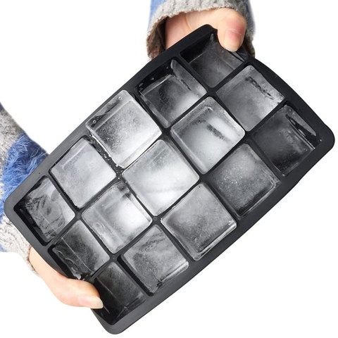 Black Grade Silicone 15-grid Cube Jumbo Silicone Ice Cube Square Tray Mold Mould Non-toxic Durable Bar Pub Wine Ice Blocks Maker ► Photo 1/6