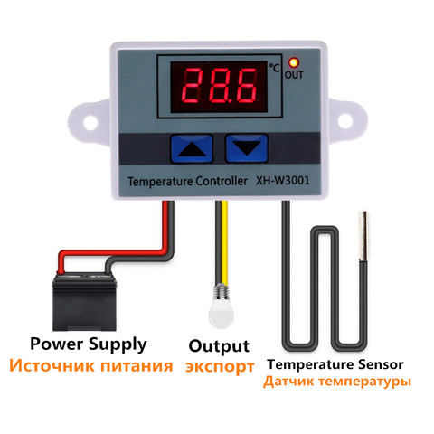 10A 12V 24V 220V AC Digital LED Temperature Controller XH-W3001 For Incubator Cooling Heating Switch Thermostat NTC Sensor ► Photo 1/4