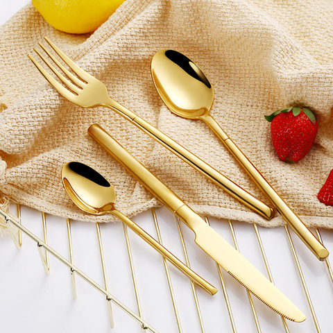 Spklifey Gold Cutlery Fork Stainless Steel Set 4 Pecs Dinnerware Set Steel Cutlery Set Golden Spoon Kitchen Tablewar ► Photo 1/6