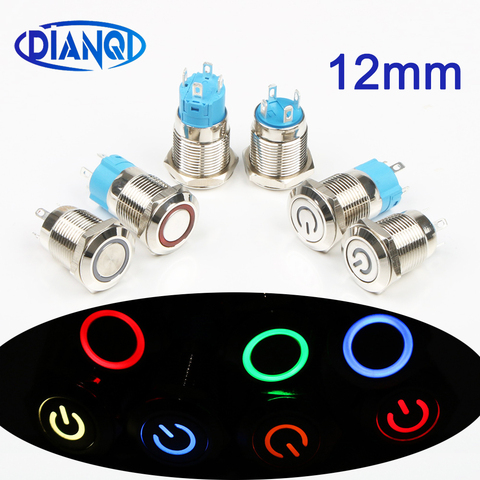 12mm LED 3V 5V 12V 24V 220V Metal Button Switch Momentary Latching push button auto reset waterproof illuminated Ring ► Photo 1/6