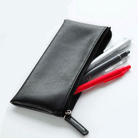 1pcs Leather Pencil Case Simple Pen Bags Women Girl Make Up Holder gift School Stationery Gift ► Photo 1/5