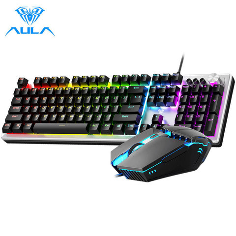 AULA T200 Wired Gaming Keyboard Mouse Combos 104 keys Multimedia Knob Mix Backlight Keyboard Gaming Set for Notebook Desktop ► Photo 1/6