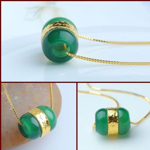 Hot Sale 24k Yellow Gold Foiled Perfect Green Jade Loose Bead / Pendant 2PCS ► Photo 1/3