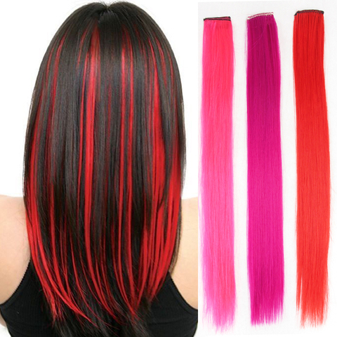 Clip In Synthetic Hair Extension Long Straight Rainbow color Fake Hair Piece Extensions  on Clips One Piece Dream ice’s ► Photo 1/6