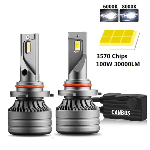 2Pcs H4 LED H7 100W 30000LM Canbus  H1 H8 H9 H11 LED 9005 HB3 9006 HB4 Car LED Light Headlight Turbo Fog Lamp 6000K 12V ► Photo 1/6