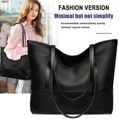 Fashion PU Leather Splicing Commuter Totes Simple Oxford Women Shoulder Handbags Popular Simple Female Daily Bag ► Photo 1/6